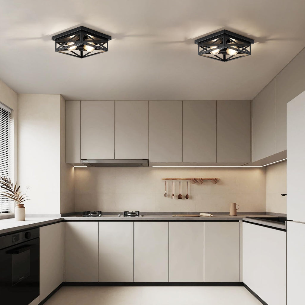 2Pack Vintage Farmhouse Flush Mount Ceiling Light Fixtures, 2-Light Hallway Kitchen Ceiling Light, Industrial