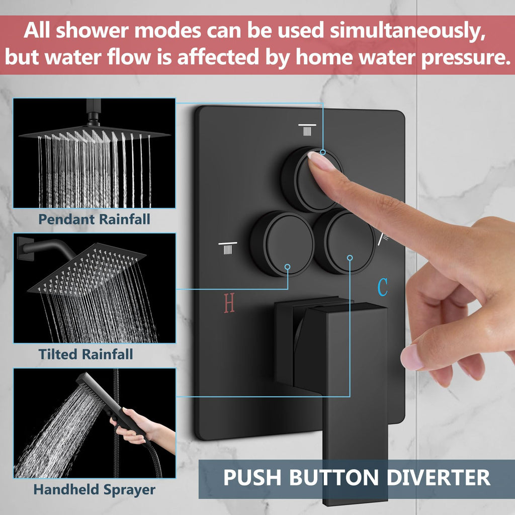 Ceiling Shower Faucet Set System Dual Head 10&6 Inch Matte Black