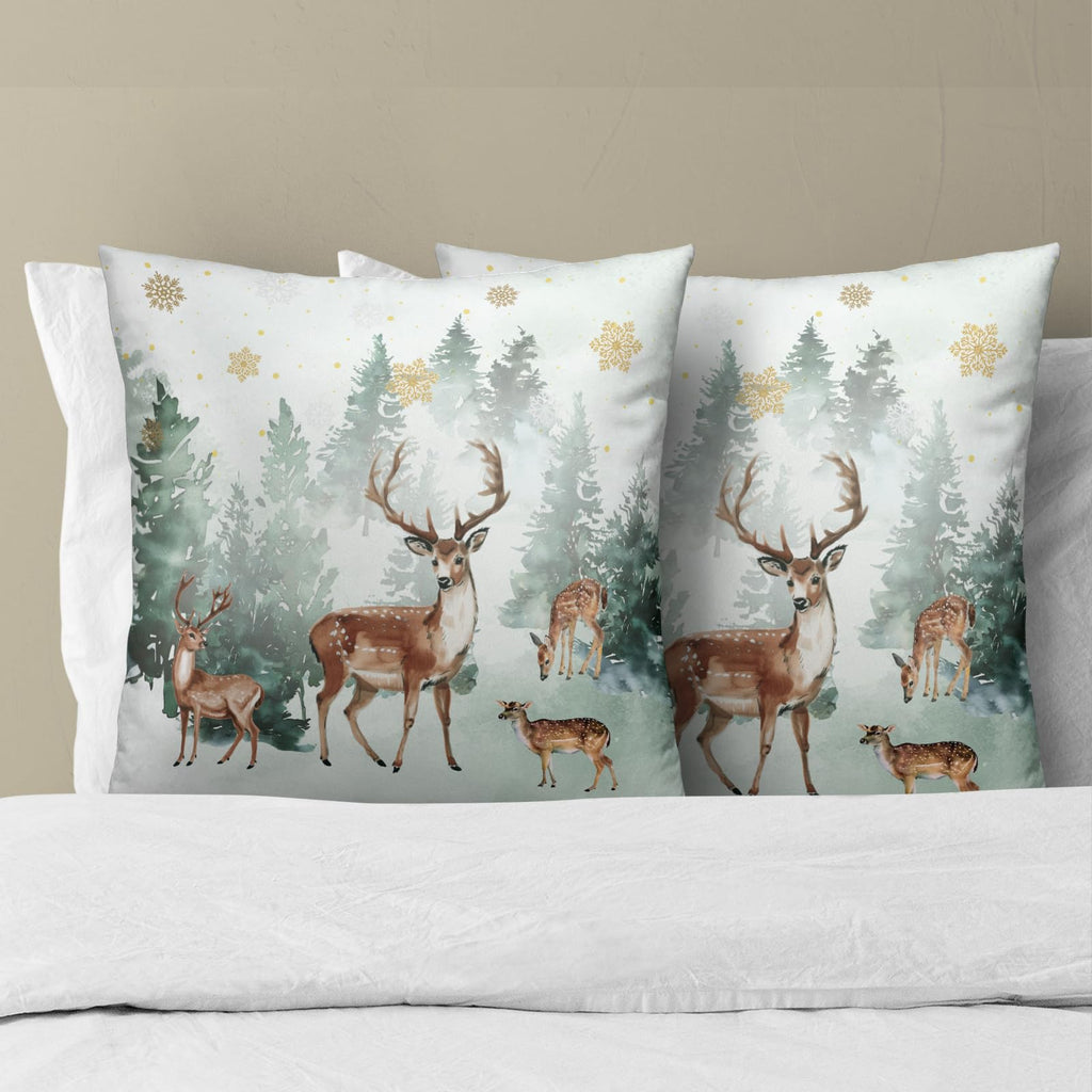 Winter Woodland Reindeer Pillow Covers 16 x 16 Inch Set of 2 Xmas Tree Deer Snowflake Holiday Cushion Case Outdoor