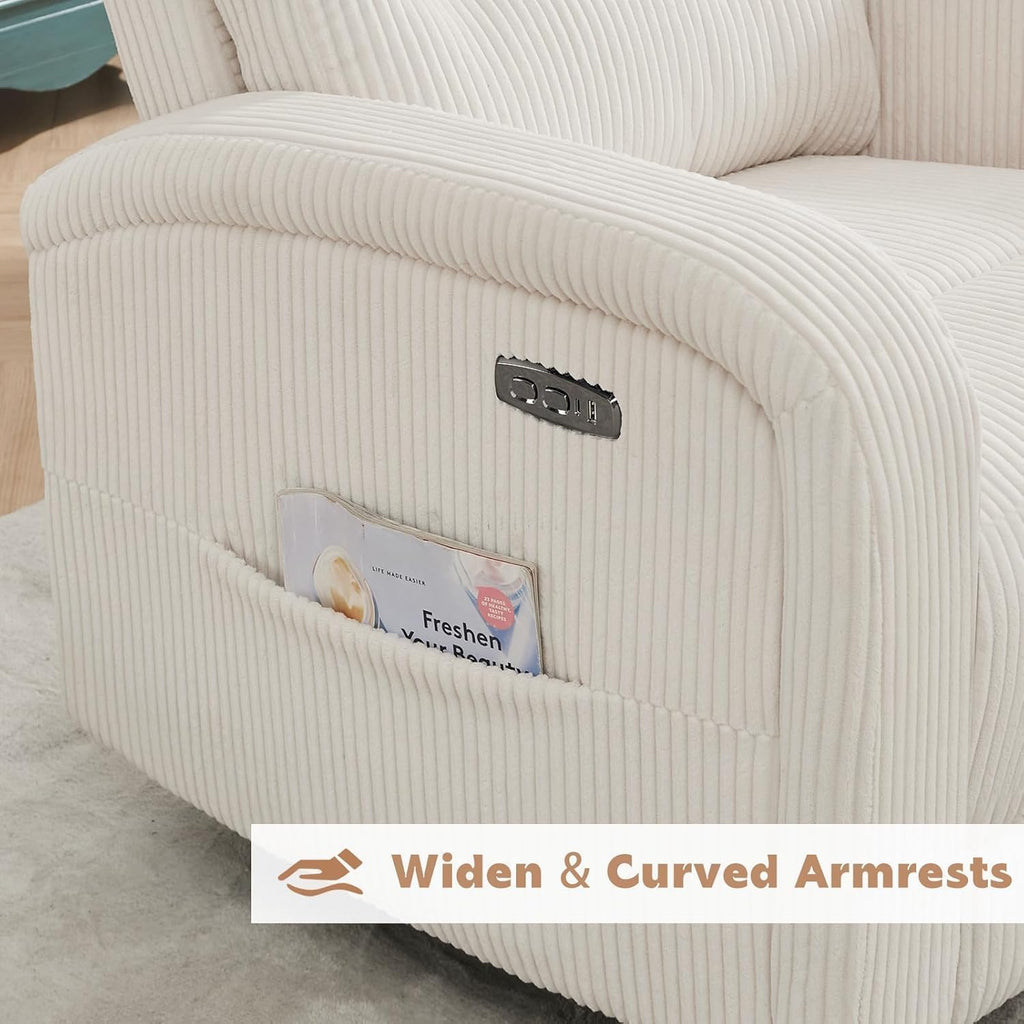 Power Swivel Rocker Recliner Chair,Nursery Glider Recliner,Cream White | 270° Swivel Rocker with Type-C & USB Port