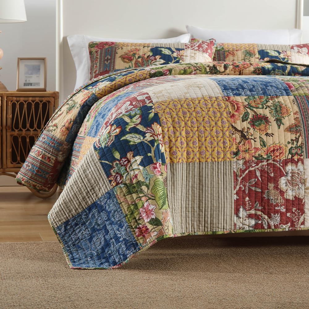 Cotton Bedspread Quilt Sets with 2 Shams, Soft Reversible Bedding Coverlet Sets Lightweight Comforters, Vintage Luxury