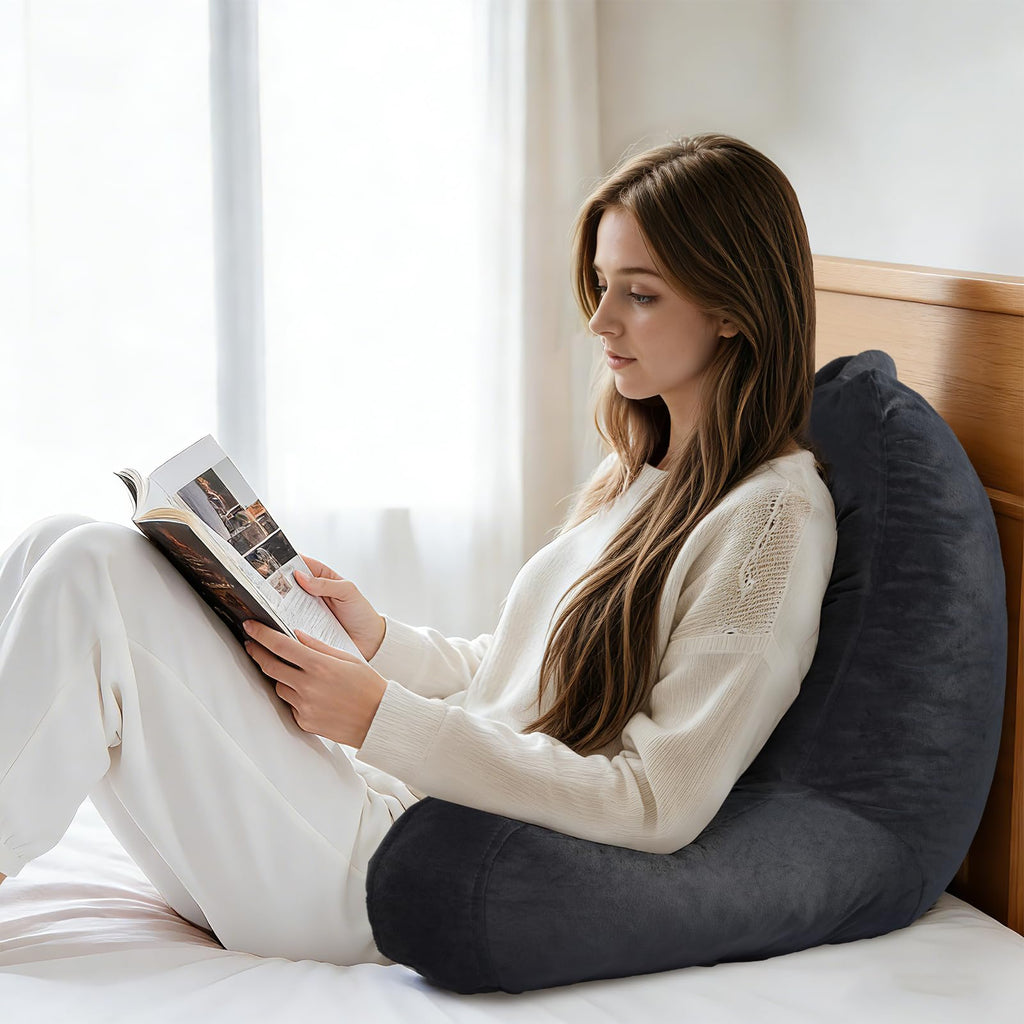 Reading Pillow for Sitting in Bed with Shredded Memory Foam, Black