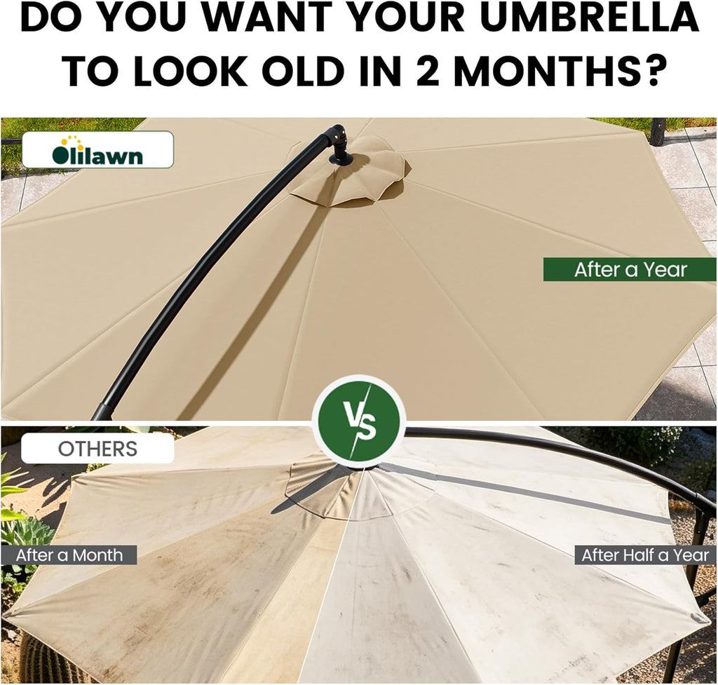 10FT Patio Umbrella with Base, Cantilever Offset Outdoor Umbrella with 360° Rotation, Infinite Tilt