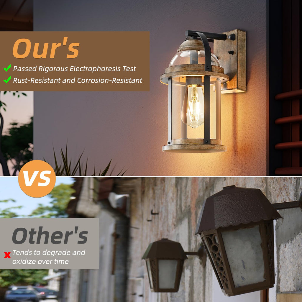 Dusk to Dawn Outdoor Wall Lights, Waterproof Lighting Fixtures Rustic Farmhouse Wall Lanterns with Clear Glass Shades