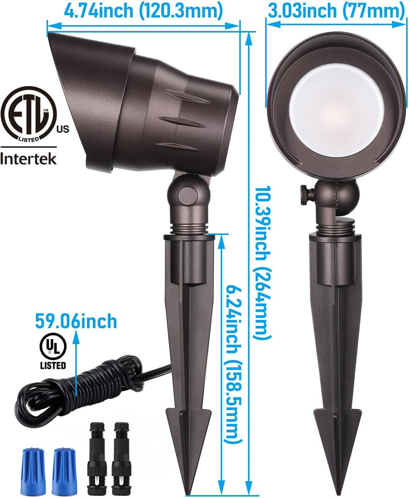 4-Pack 5W 12-24V Low Voltage LED Spotlight 3000K Oil Rubbed Bronze | Landscape Pathway Lights Outdoor, CRI90