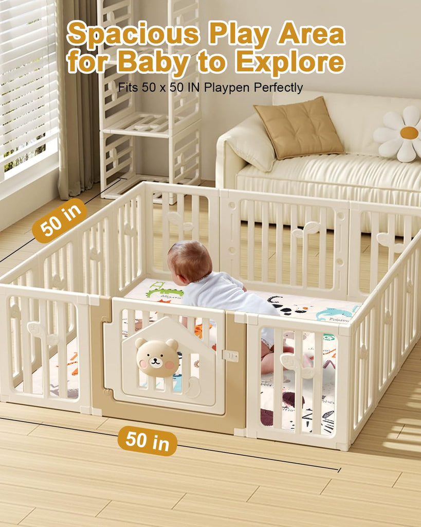 Premium Foam Baby Play Mat 50" x 50" - Removable & Machine Washable Cover, Extra Thick Padding Playpen Mat, Non-Slip