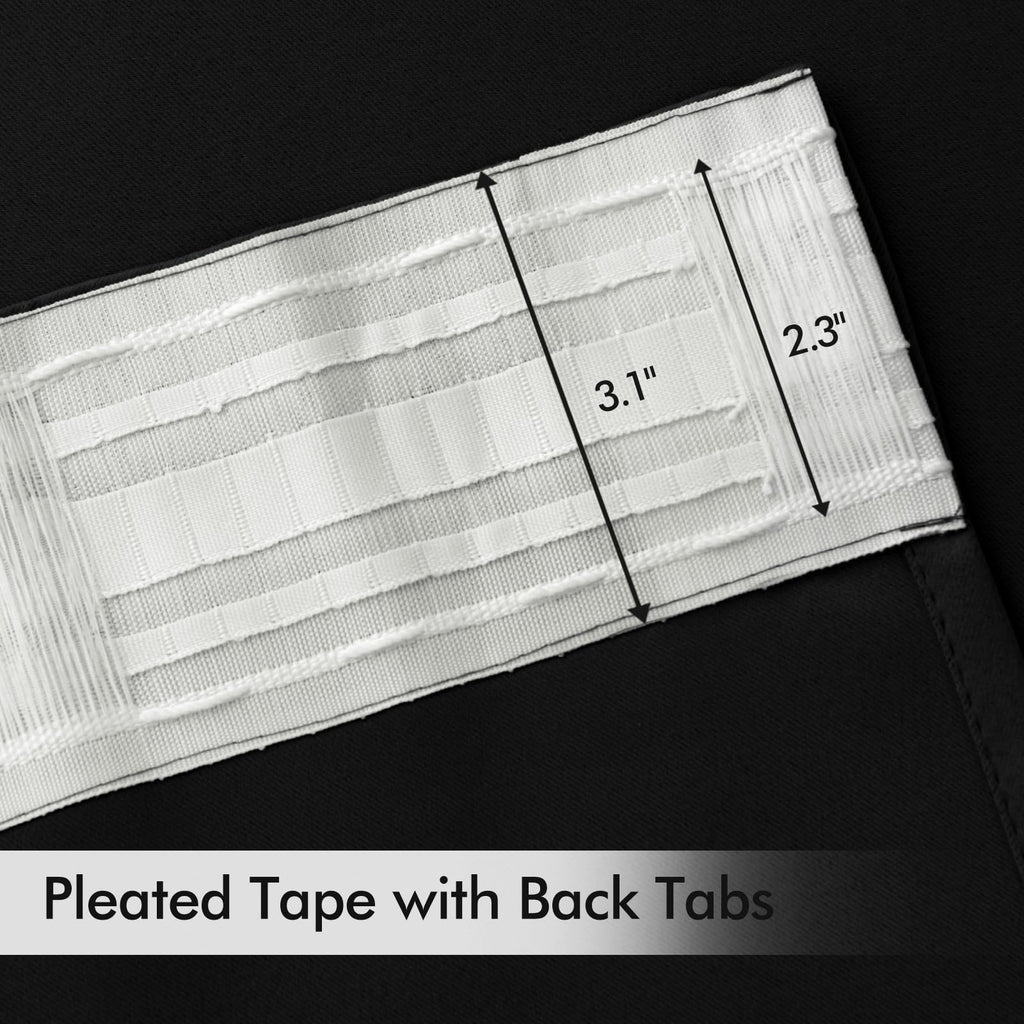 Black Back Tab Blackout Curtains 52x120 Inch Long 2 Panels Set