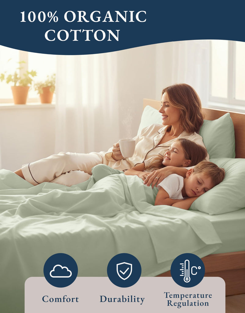 Sheet Set 100% Organic Cotton Percale Cooling - Mineral