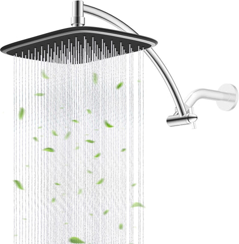 Rain Shower Head with 12" Shower Head Extension Arm, 10" High Pressure Boosting Rainfall/Fixed Showerhead