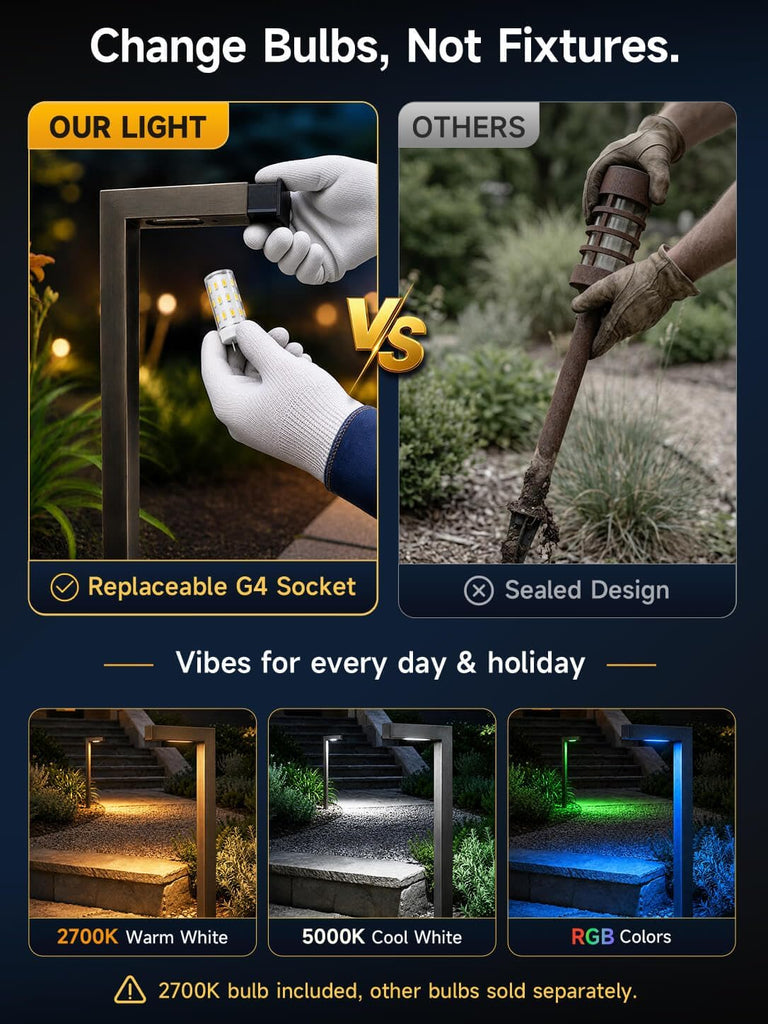 Brass Low Voltage L-Shaped Path Light, Bronze, G4, 2700K, 4Pack