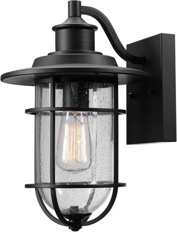 1-Light Outdoor/Indoor Wall Sconce, Black Finish, Seeded Glass Shade, Coastal Modern Design, Weather-Resistant, E26 Base A123-B01MS9OEGJ