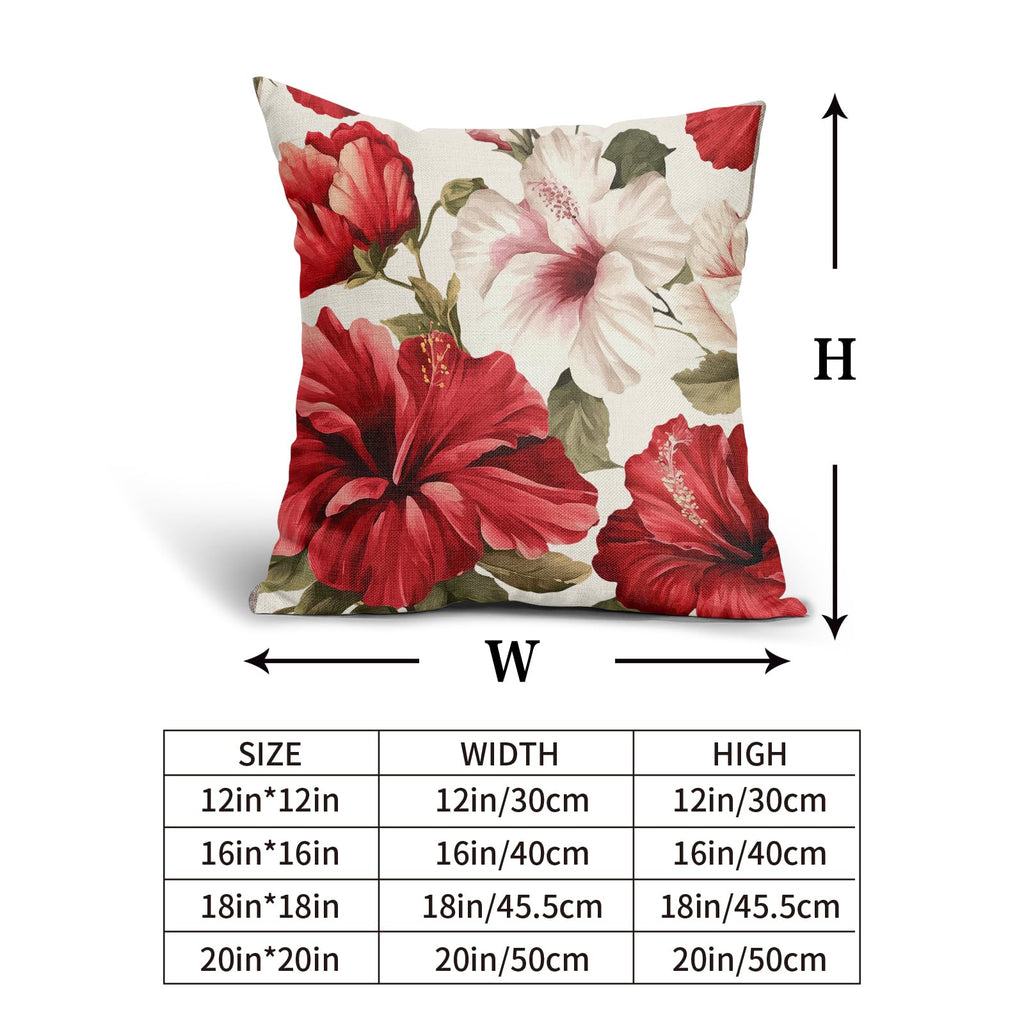2PCs Hibiscus Flower Pillow Covers Tropical Red White Floral Decorative Throw Pillowcases 20x20inch Spring Summer