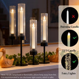 Metal & Acrylic Taper Candle Holders with Ribbed Design - Hurricane Clear Cylinder Candelabra, Dining Table