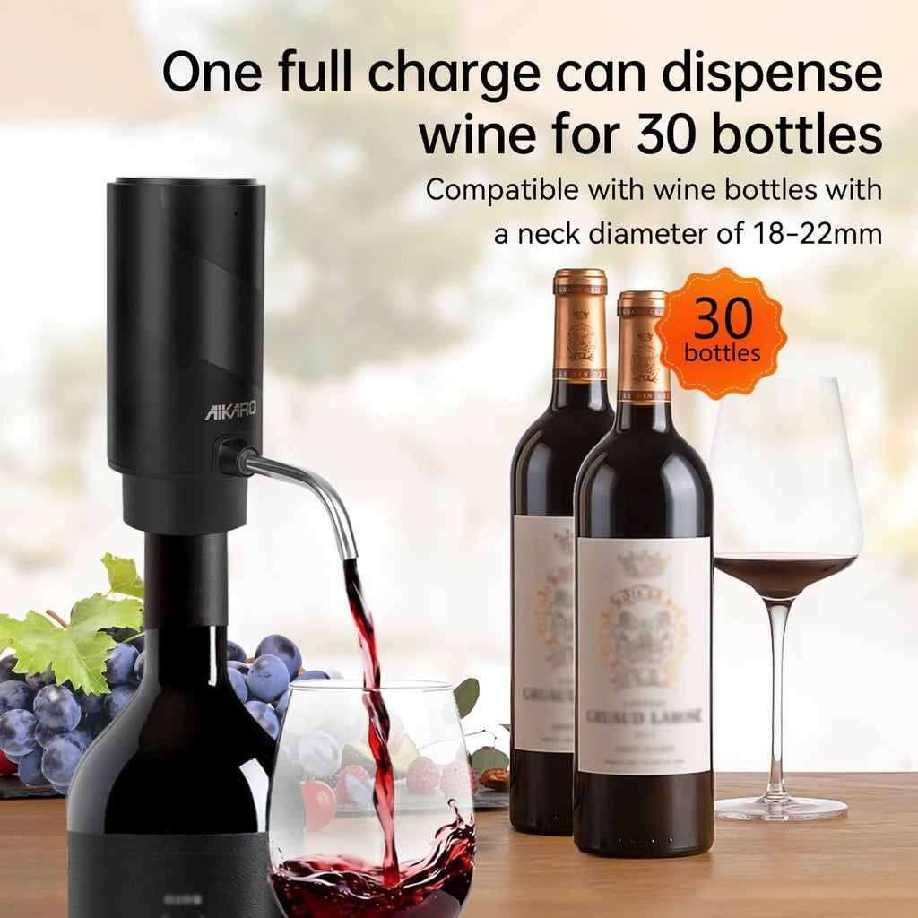 Electric Wine Aerator Pourer Rechargeable Automatic Decanter, with Corkscrew and Vacuum Stopper (Set)