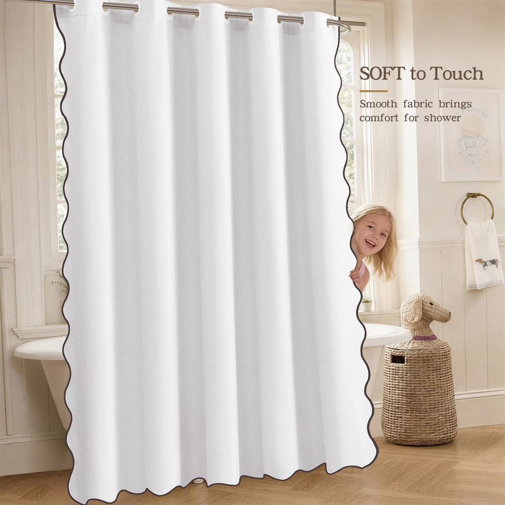 Scalloped No Hook White Linen Boho Waterproof 96x75