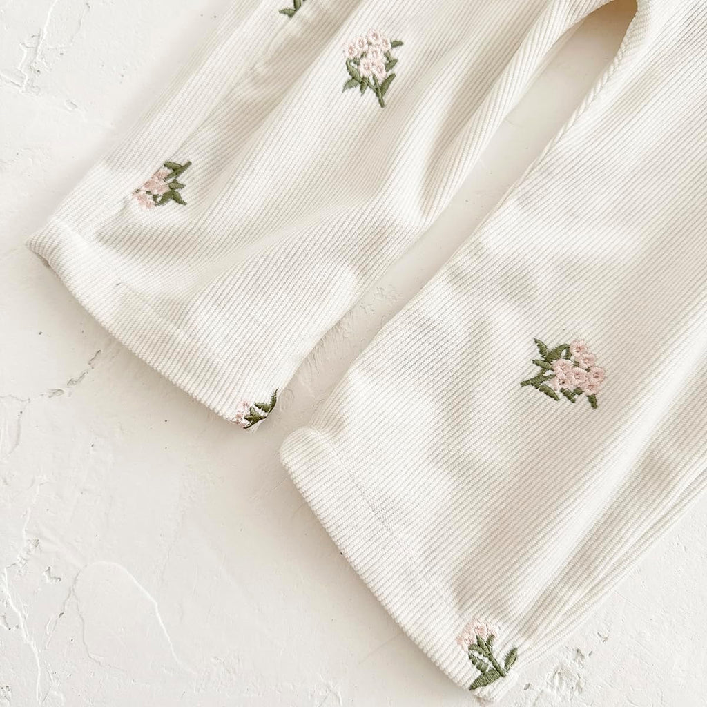 Baby Girl Overalls Corduroy with Floral Embroidery,Toddler Jumpsuit Romper,Soft Overall for Girls ( - )