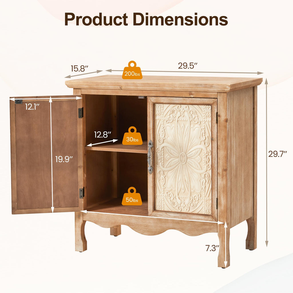 Sideboard Buffet Kitchen Storage Cabinet, Solid Wood Credenza Accent Cabinet, Cupboard Console Table with 2 Craved