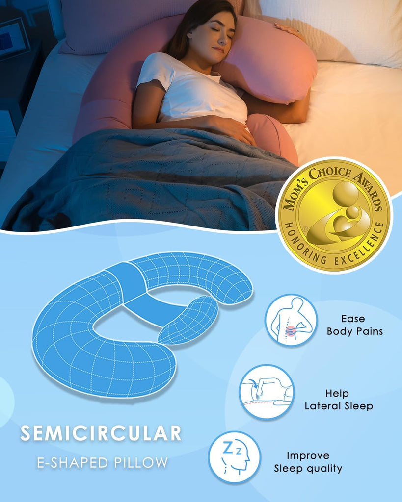 Cooling Pregnancy Pillows, E Shaped Maternity Pillow for Sleeping, with Extra Wedge Pillow for Belly Support, 60 Inch