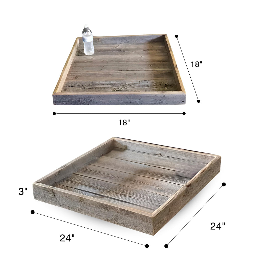 Farmhouse Rustic Weathered Reclaimed Wood 24 x 24 Inch Square Ottoman Tray for Coffee Table or Kitchen Counter Decor