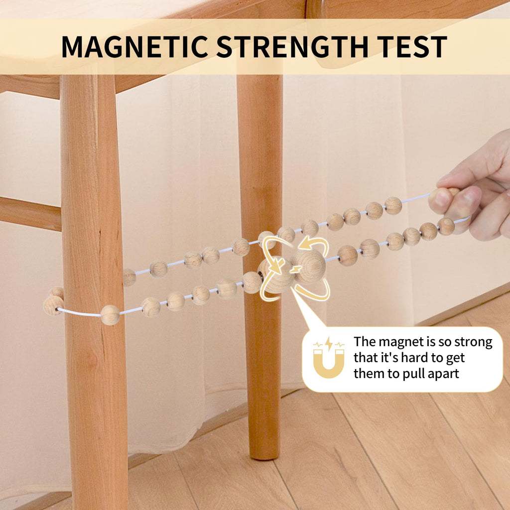 Magnetic Curtain Tiebacks, 6 Pack Wood Bead Curtain Holdbacks