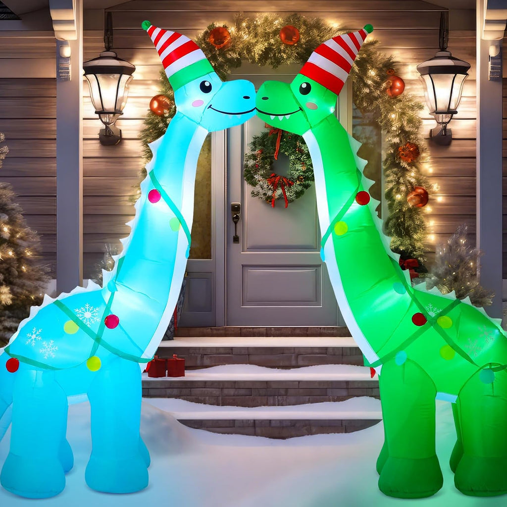 8ft Christmas Inflatable Dinosaur Yard Decor Dinosaur Kissing Arch