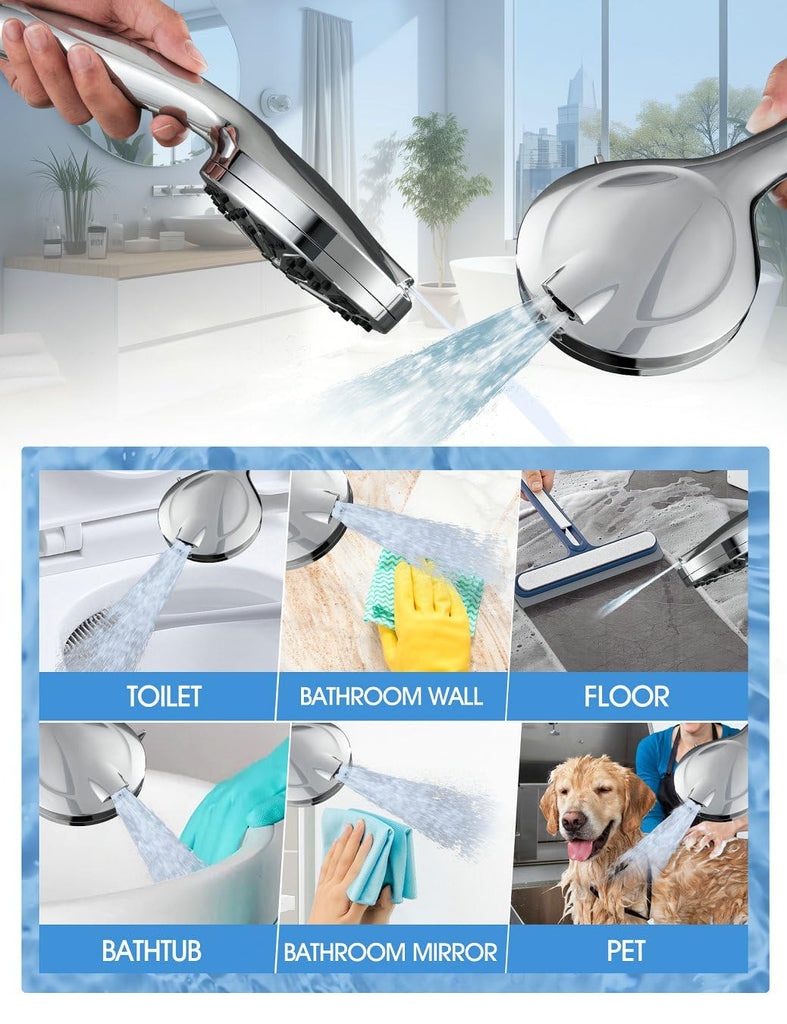High Pressure Shower Head with Handheld, 10 Spray Modes Hand Held Showerhead, Built-in 2-Mode Power Wash Tub & Pets