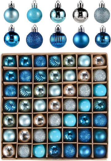 Mini Christmas Ornaments for Mini Tree - 3cm/1.18" Shatterproof Small Hanging Balls for Christmas in Blue - Set of 49