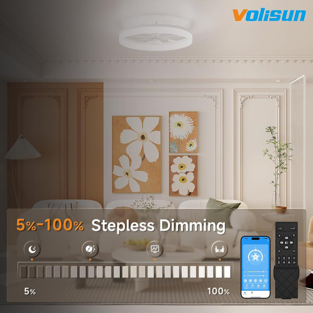 Low Profile Ceiling Fans with Lights and Remote, 23.6in Fandelier Ceiling Fan with Light