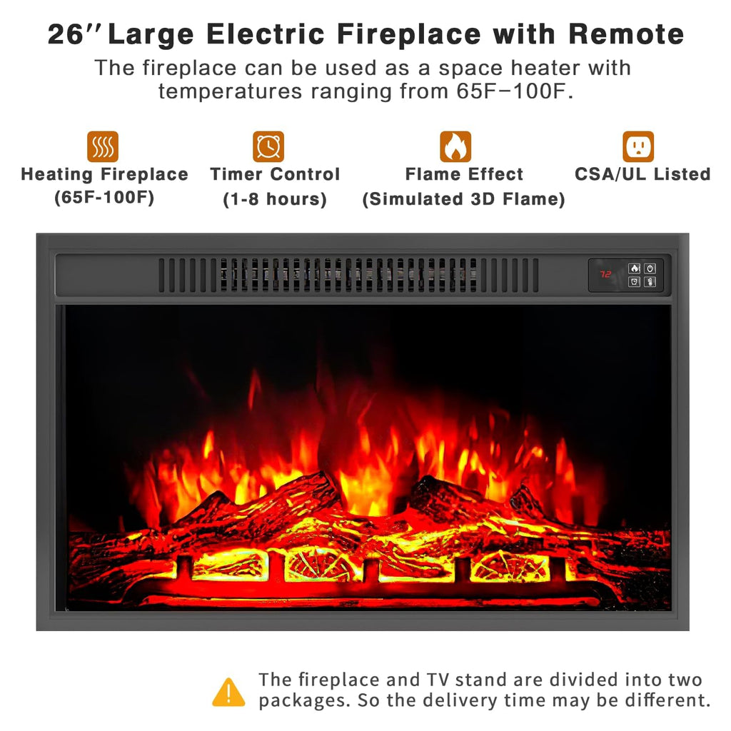 For TVs up to 65", Farmhouse Media Console, White | White Electric Fireplace TV Console with Storage Cabinets &