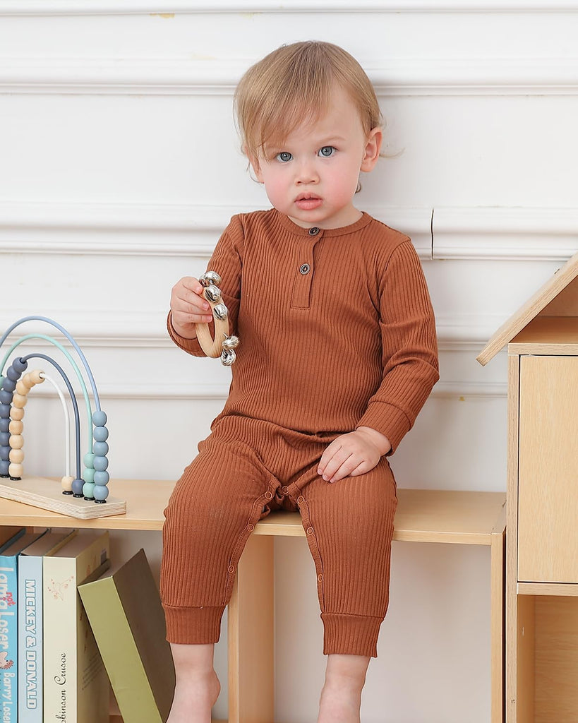 Baby Boy Girl 3 Pack Solid Romper Ribbed Long Sleeve