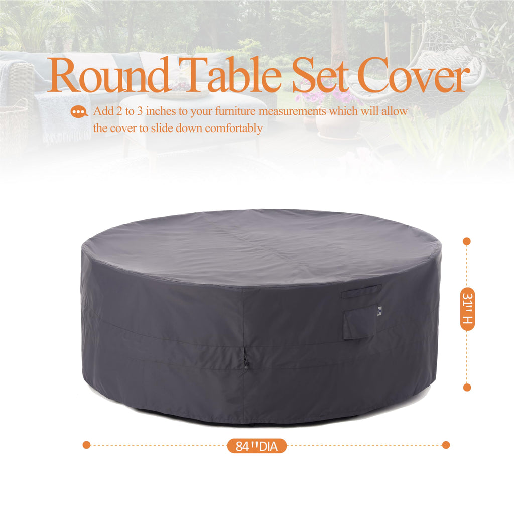 Ripstop Round Patio Table Cover, 84" D x 31" H, Grey