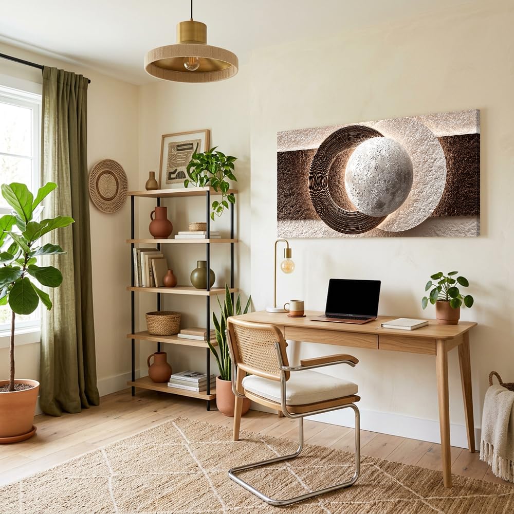 Brown Abstract Moon Wall Art Canvas Painting Prints Beautiful Beige Circles Spheres Ball Globe Art Deco Geometric
