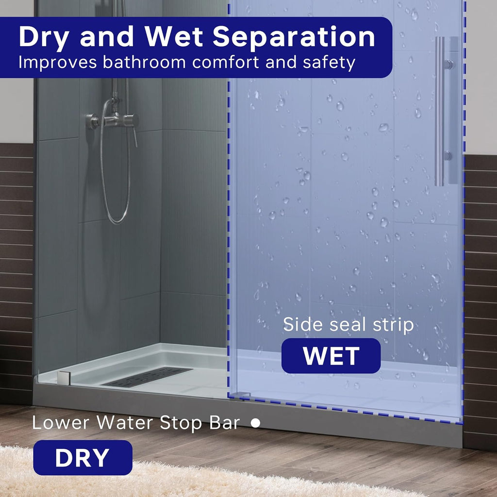 Frameless Sliding Shower, 56"-60" Width, 76" Height, 3/8" (10 mm) Clear Tempered Glass, Brushed Nickel Finish
