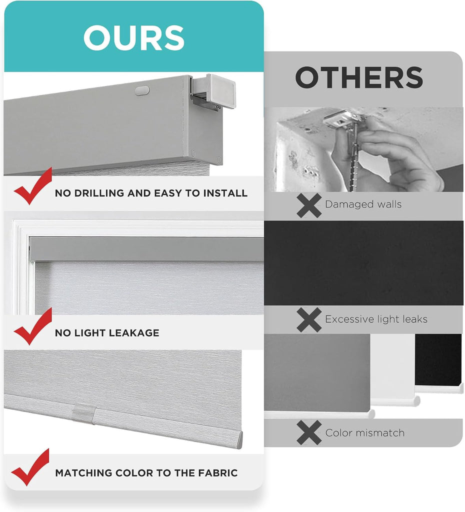 No Drill Blackout Roller Shades, 35" W X 75" H, Grey | Fast Installation, UV Protection, Cordless Blinds for Indoor