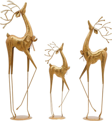 Reindeer Figurine Statues Set of 3, Christmas Reindeer Decor Statues, Gold