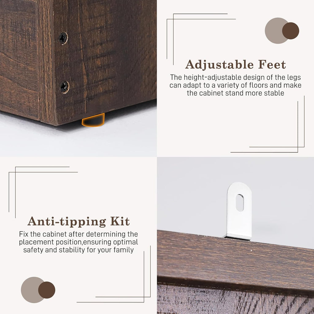 Farmhouse 2 Doors Armoire Wardrobe Closet w/ Folding Sliding Barn Door and Lights, LED Armoire Closet w/Drawers