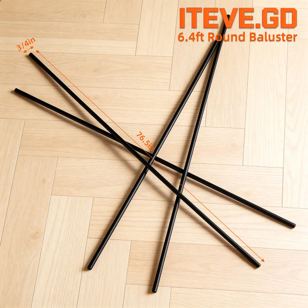 6.4FT x 3/4 inch Wrought Iron Horizontal Balusters, Round Deck Stair Bar Spindles, Satin Black Hollow Straight Railings