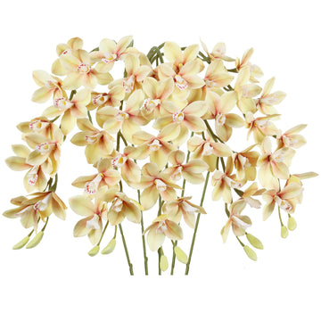 5 Pcs Real Touch Faux Orchid Champagne Orchid Artificial with Long Stem for Wedding Party Centerpiece Bridal Bouquet
