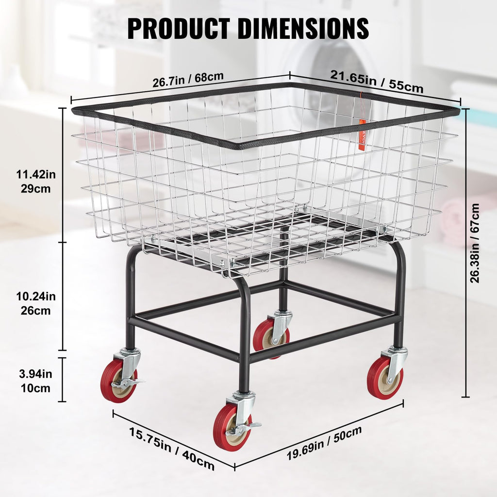 Wire Laundry Cart 2.8 Bushel Wire Laundry Basket with Wheels