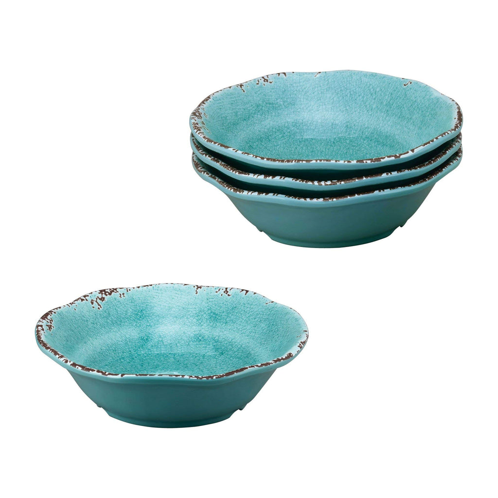 12-Piece Melamine Dinnerware Set, Includes Dinner Plates, Salad Plates, Bowls, Service for 4. (Crackle, Turquoise)