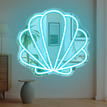 Seashell Mirror Neon Sign - Ice Blue Shell Led Light Bedroom