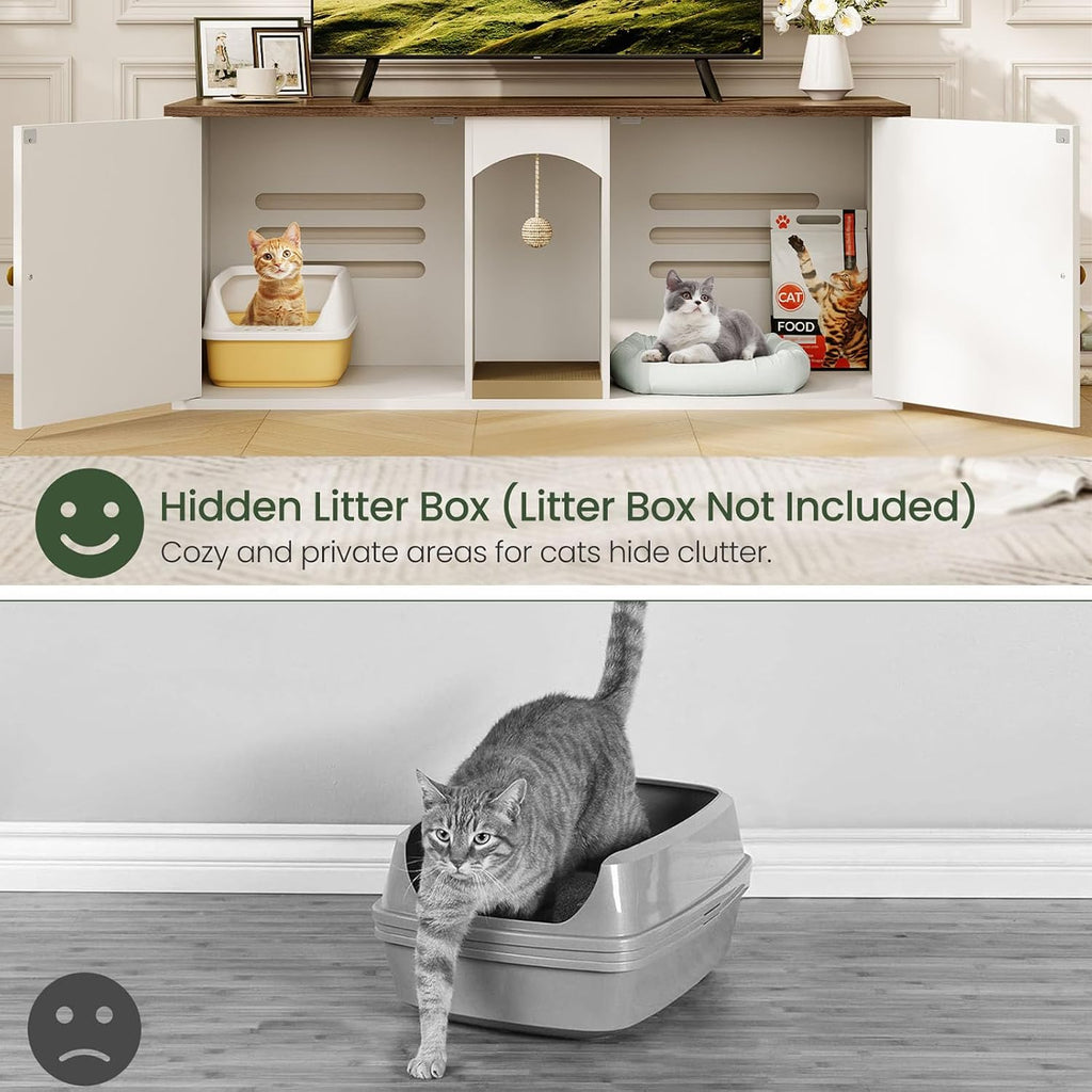 47.2'' Cat Litter Box Enclosure for 2 Cats with Scratch Pad