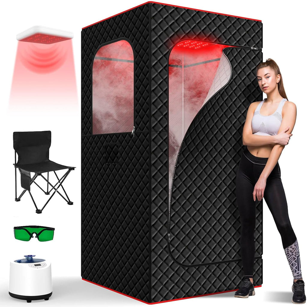 Infrared Home Steam Sauna Box, Portable Personal Full Body Sauna Spa Tent at Home for Relaxation with 660nm Red Light Therapy Lamp, 3L Steamer, Folding Chair, 15 Levels A129-B0F1CRLTQY