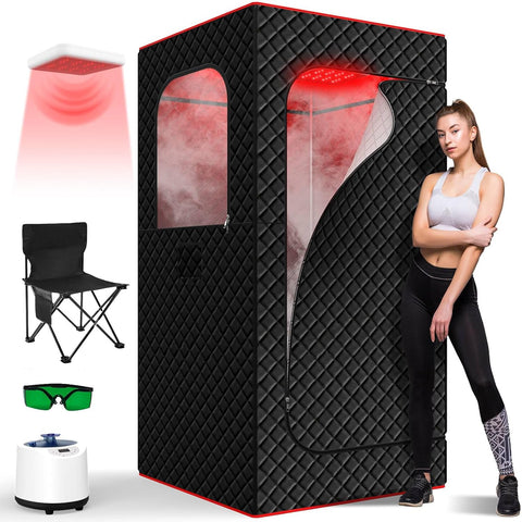 Infrared Home Steam Sauna Box, Portable Personal Full Body Sauna Spa Tent at Home for Relaxation with 660nm Red Light Therapy Lamp, 3L Steamer, Folding Chair, 15 Levels A129-B0F1CRLTQY