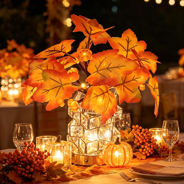Crystal Cube LED Maple Leaf & Pumpkin Fall Centerpiece Lamp Desk Home