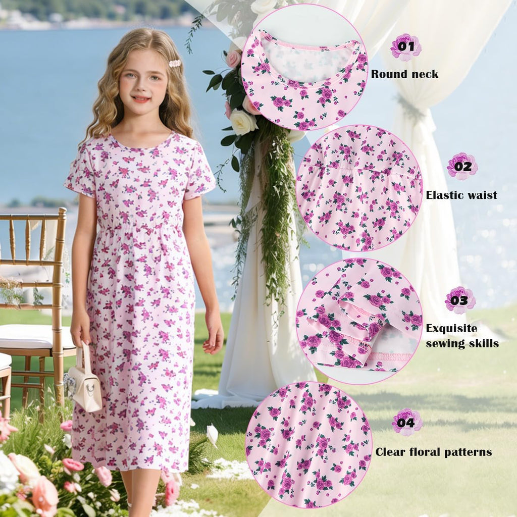 Girls Dresses Casual Maxi Dress Floral Print Dress for Girls