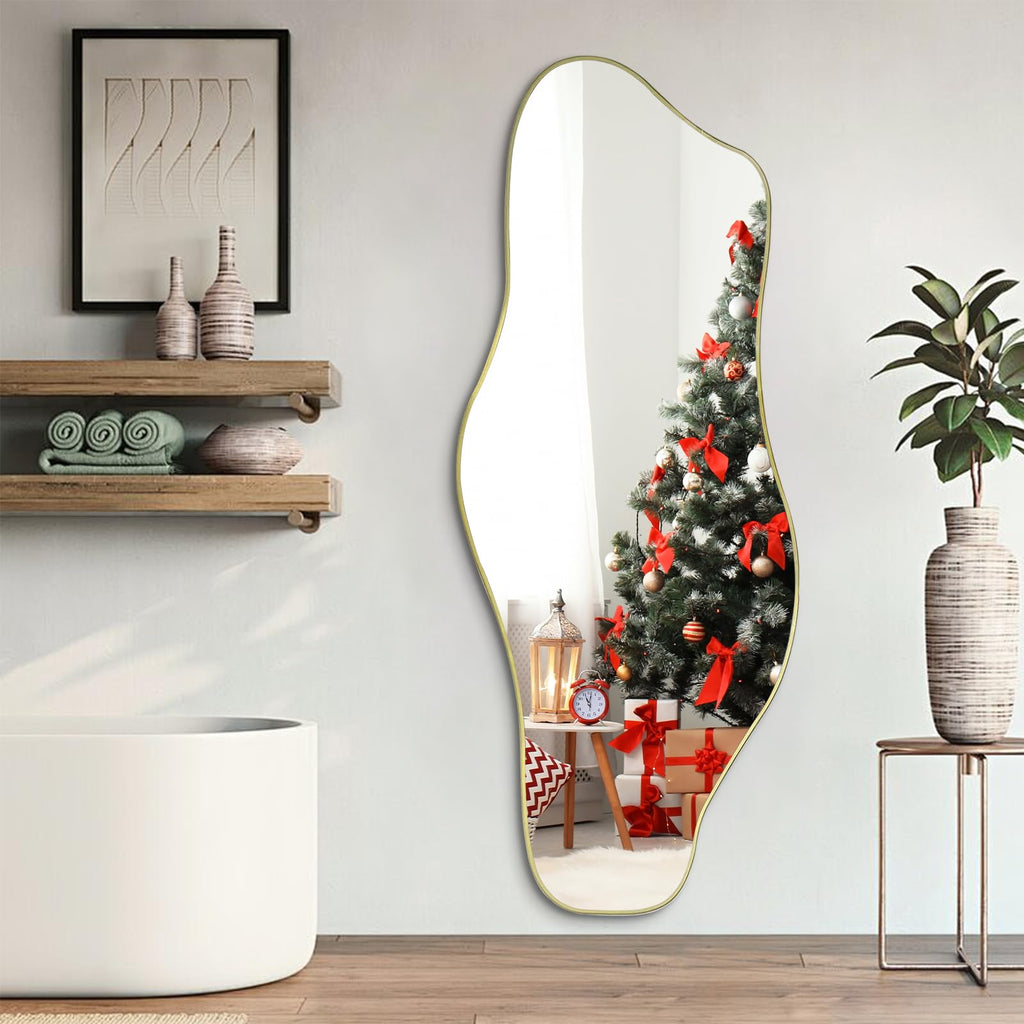 60"x24" Large Irregular Wall Mirror, Abstract Frameless Mirror