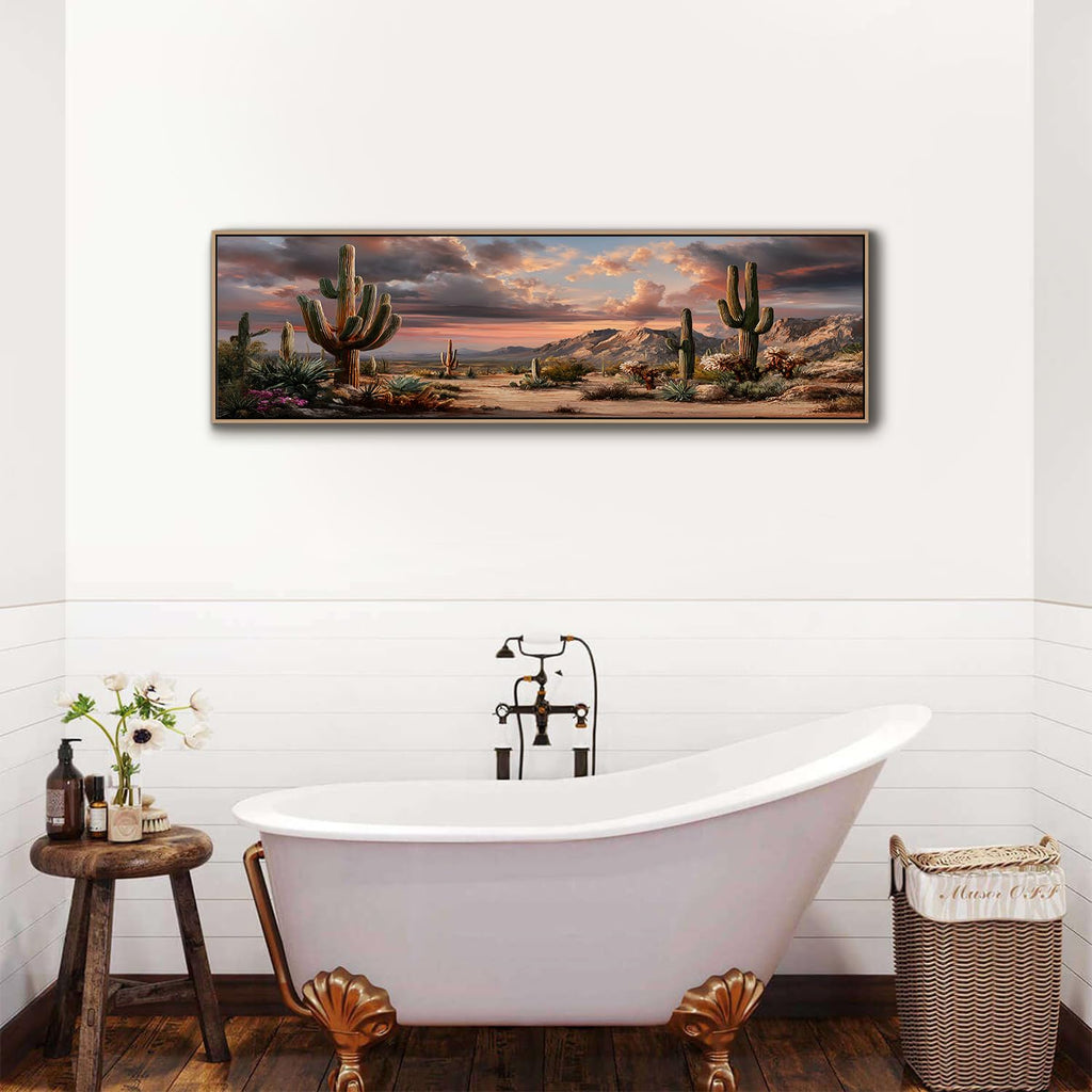 Southwest Desert Cactus Wall Art Neutral Framed Mexican Mountain Landscape Picture Canvas Prints Painting Living Room