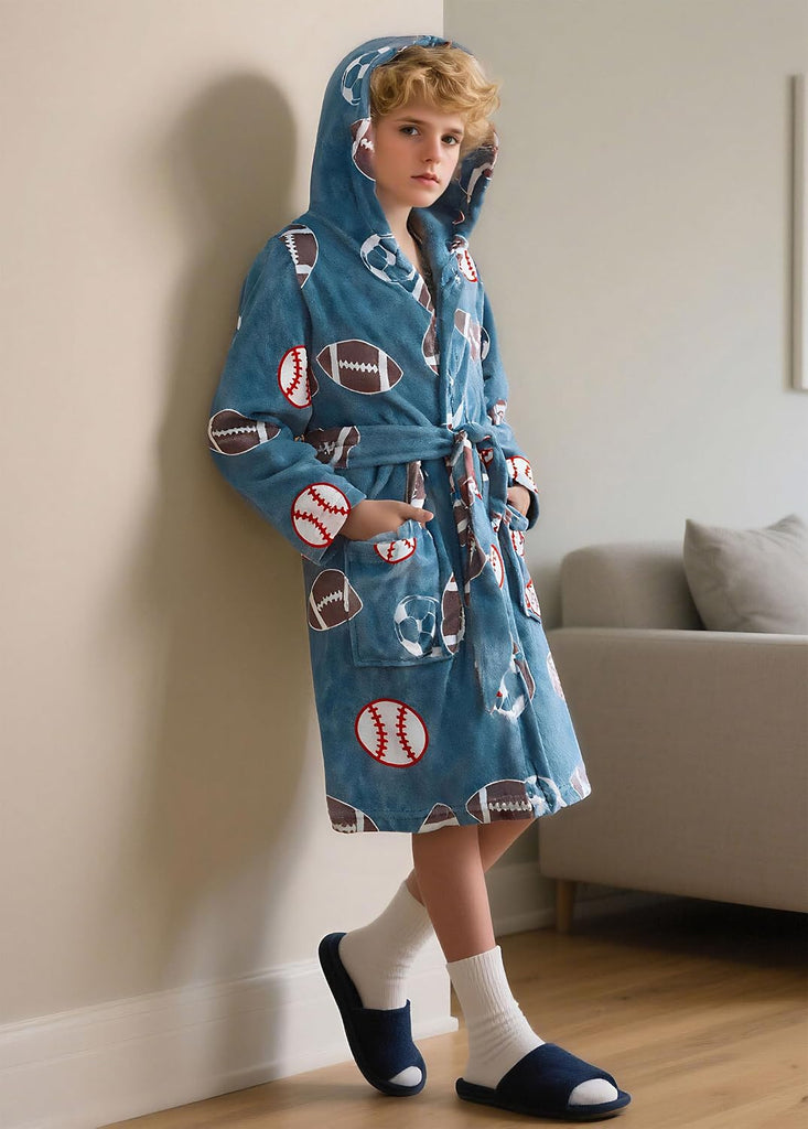 Boys Robe Kids Hooded Fleece Bathrobe