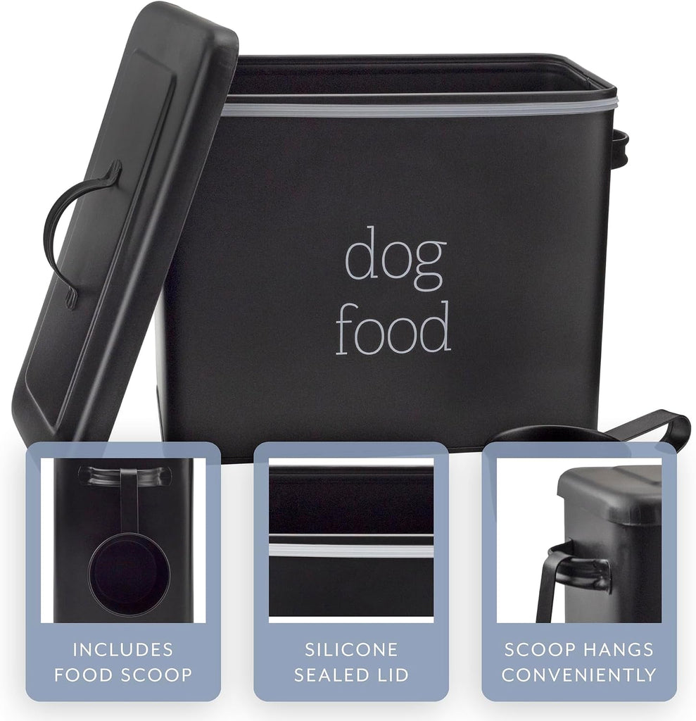 Retro Dog Food Canister (Black); Modern Farmhouse Style Storage Bin for Pet Food